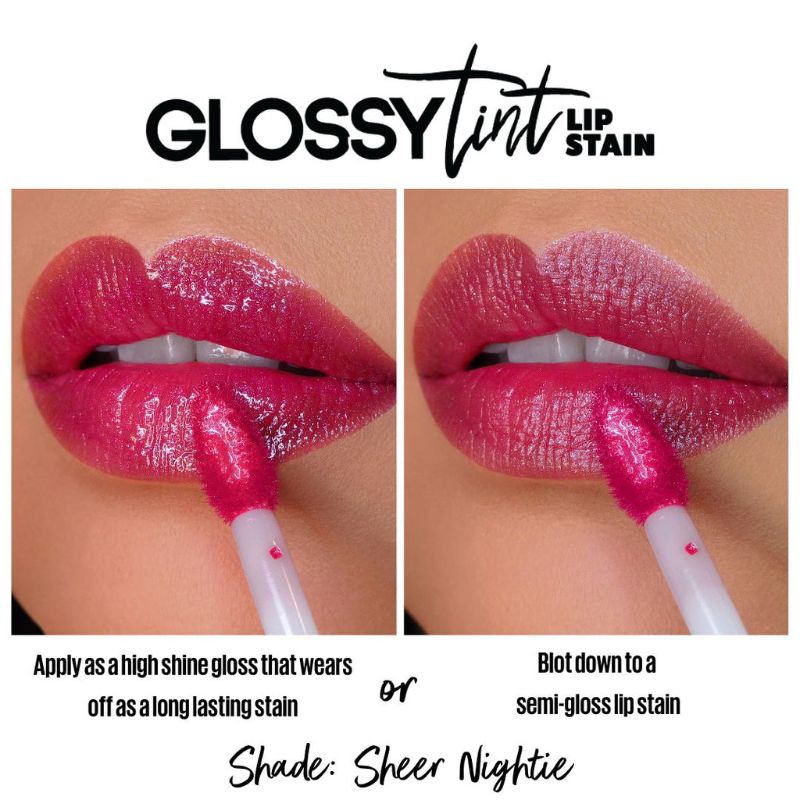 LA Girl Glossy Tint Lip Stain in Sheer Nightie offers high shine, long-lasting color with a non-drying formula and precise applicator.