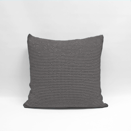 Grey Euro Pillowcase by Baksana, featuring a unique deep waffle texture and a zip closure, made from 100% OEKO-TEX® cotton.