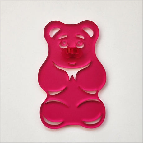 Pink Satin Acrylic Gummy Bear wall art, 88mm x 139mm, ideal for playful and modern home decor, lightweight and moisture-resistant.