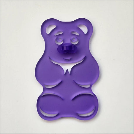 Purple satin acrylic gummy bear art piece, 88mm x 139mm, frosted finish perfect for home decor.