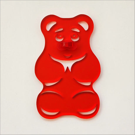 Vibrant red satin acrylic Gummy Bear art piece, 88mm x 139mm, perfect for playful home or nursery decor.
