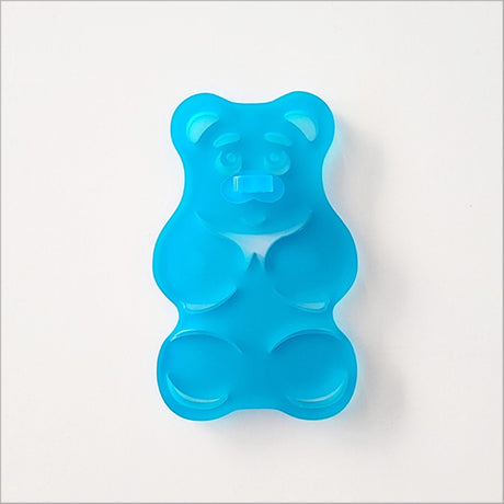 Teal satin acrylic Gummy Bear art piece, 88mm x 139mm, perfect for adding color to kids' rooms or creative spaces.