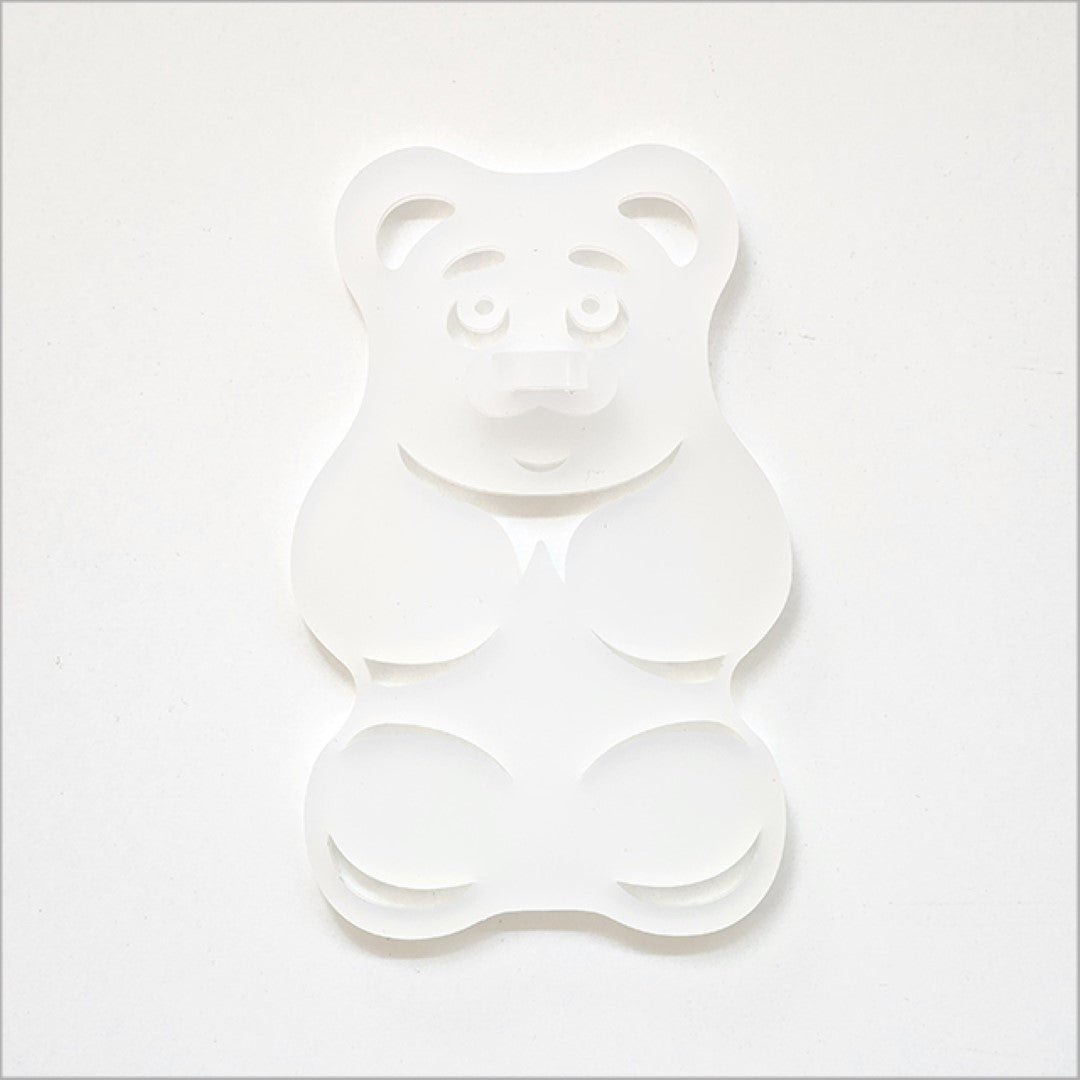 White satin acrylic gummy bear art piece, 88mm x 139mm, adds playful charm to any decor, perfect for kitchens and bathrooms.