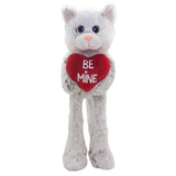 Soft Plush Toy -  Romance Bella Cat. Cat holding red heart with print Be Mine