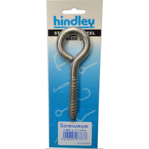 Stainless Screweye 130x11mm  Carded  Hindley