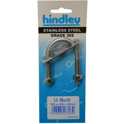 Stainless U Bolt 35x65x8mm   Carded  Hindley