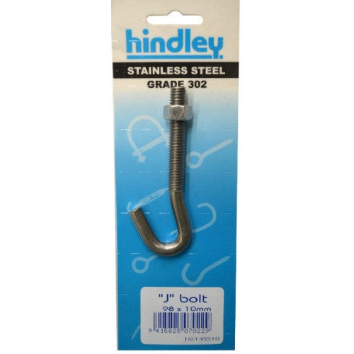 Stainless 'J' Bolt 98x10mm by Hindley, strong and rust-resistant, ideal for indoor and outdoor fastening projects.