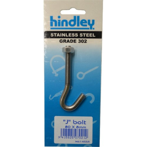 Stainless "J" Bolt 80x8mm    Carded  Hindley