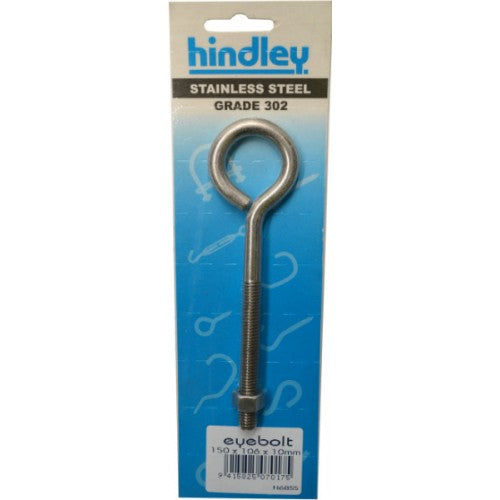 Stainless Eyebolt 150x106x10mm   Carded  Hindley