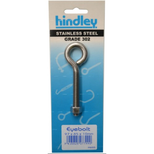 Stainless Eyebolt 97x65x10mm from Hindley, durable, corrosion-resistant for secure load-bearing in various applications.