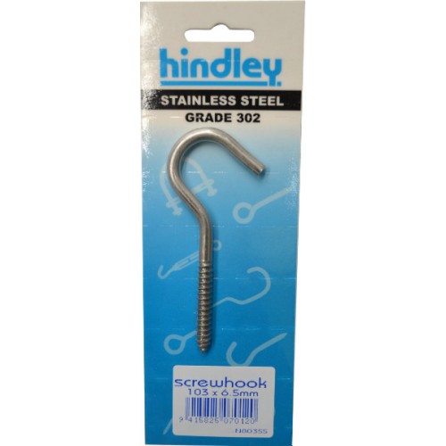 Stainless Screwhook 103x6.5mm by Hindley, ideal for versatile hanging and securing with rust resistance.