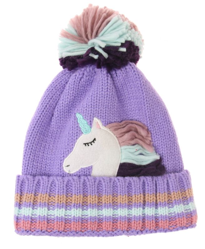 Kids Unicorn With Mane Beanie - PURPLE
