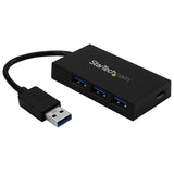 Compact 4-Port USB 3.0 Hub with 3 USB-A and 1 USB-C port for high-speed connectivity on the go.