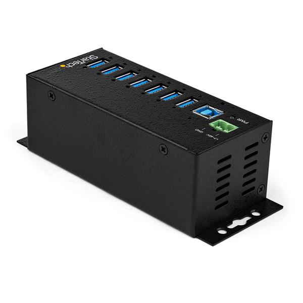 Industrial 7 Port USB Hub with Power Supply - Mountable USB 3.0 Hub for Harsh Environments