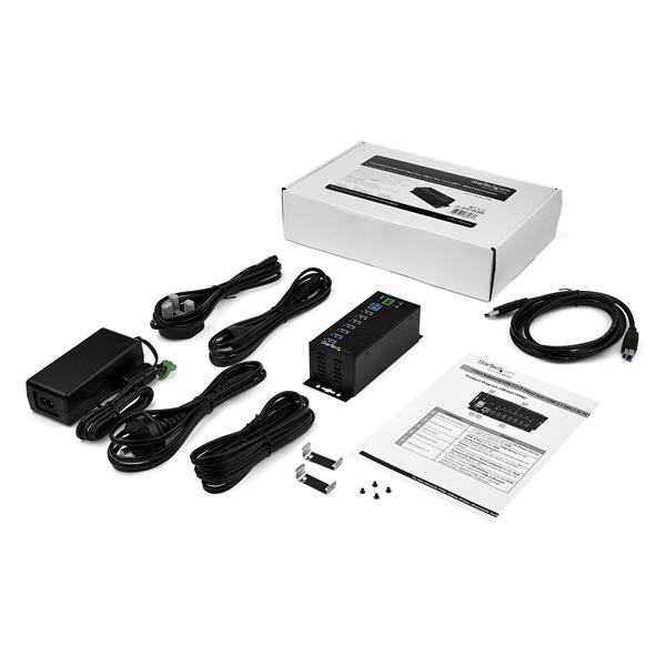 Industrial 7 Port USB Hub with Power Supply - Mountable USB 3.0 Hub for Harsh Environments