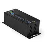 Industrial 7 Port USB Hub with Power Supply - Mountable USB 3.0 Hub for Harsh Environments