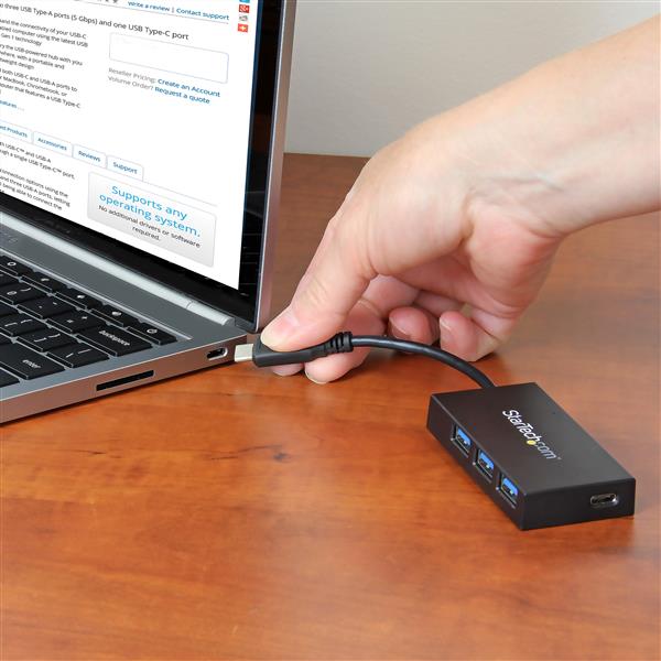 4-Port USB 3.0 Hub with USB-C & USB-A Ports - Ideal Multiport Adapter for Laptops