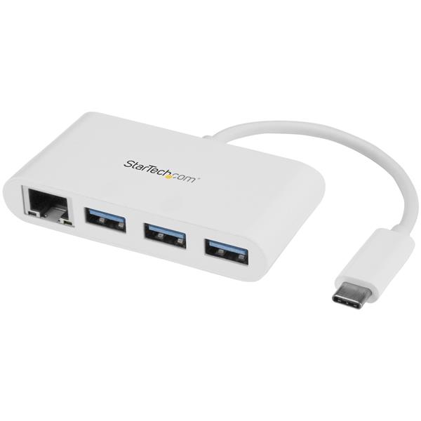 3-Port USB-C Hub connecting 3 USB-A devices and Gigabit Ethernet for reliable connectivity on MacBook and Chromebook.