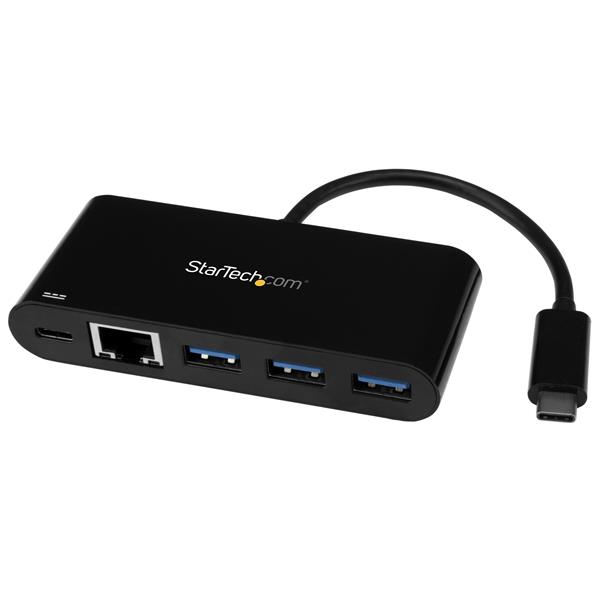 High-Speed 3 Port USB-C Hub with Gigabit Ethernet & Power Delivery - USB 3.0 to 3x USB-A