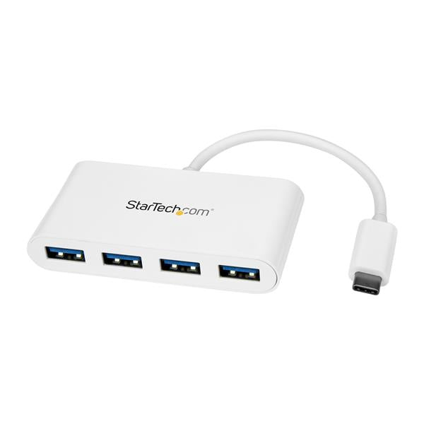 4-Port USB-C Hub - USB-C to 4x USB-A - USB 3.0 Hub - Bus Powered - White