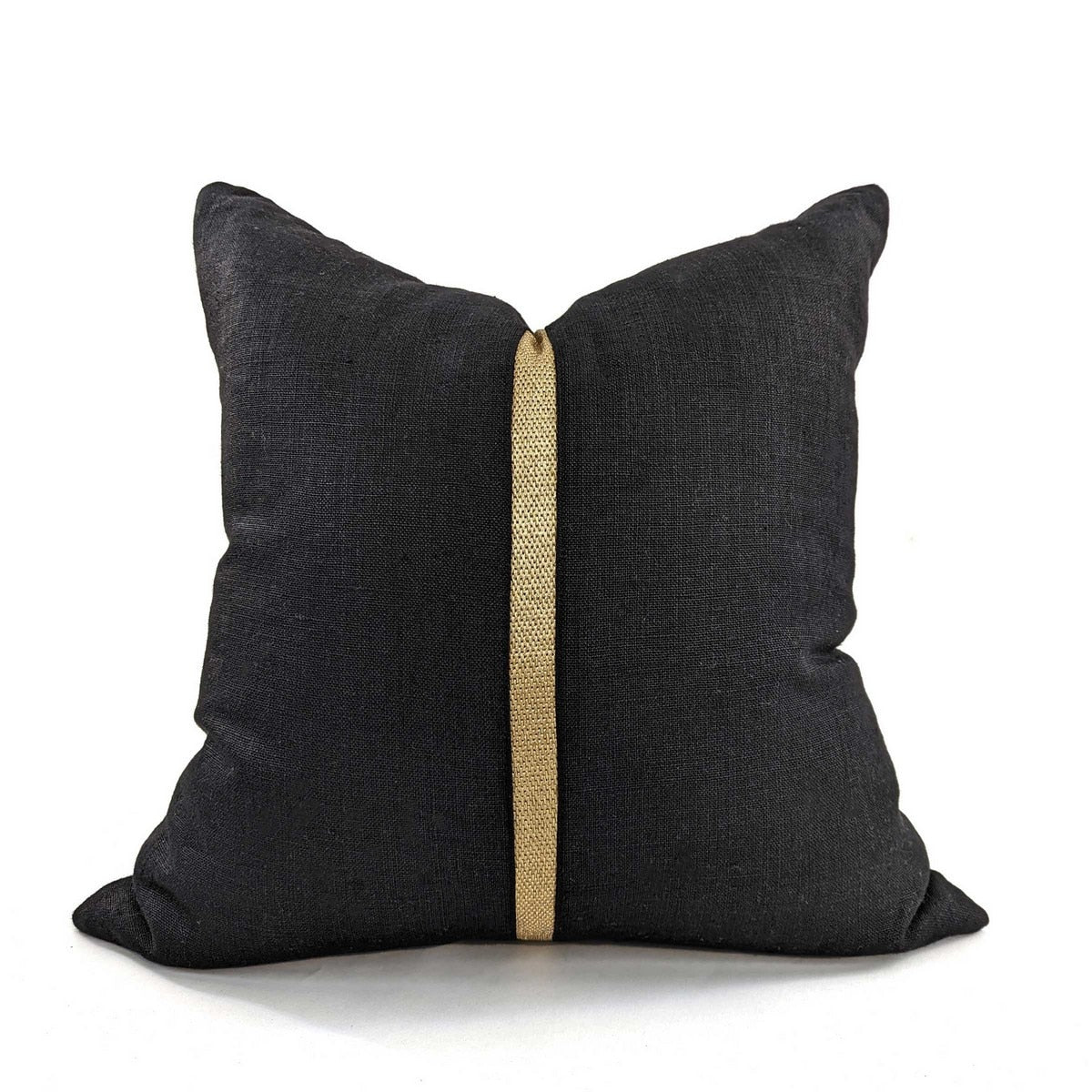 CUSHION COVER - BRAID LINEN - BLACK / GOLD -  550x550