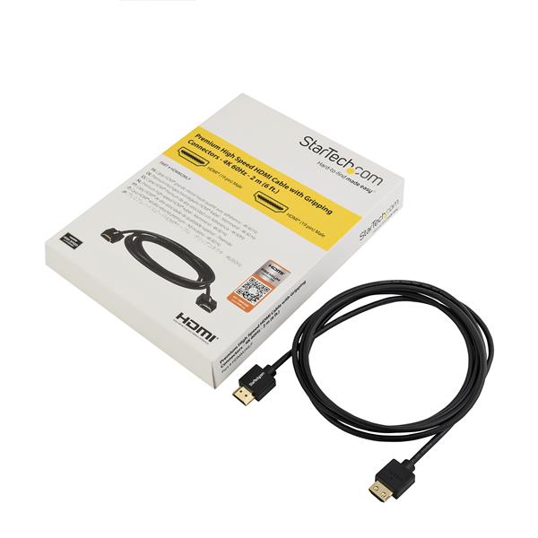 High Speed 4K HDMI Cable with Gripping Connectors - 1.8m (6ft) - 60Hz, 18Gbps, HDR