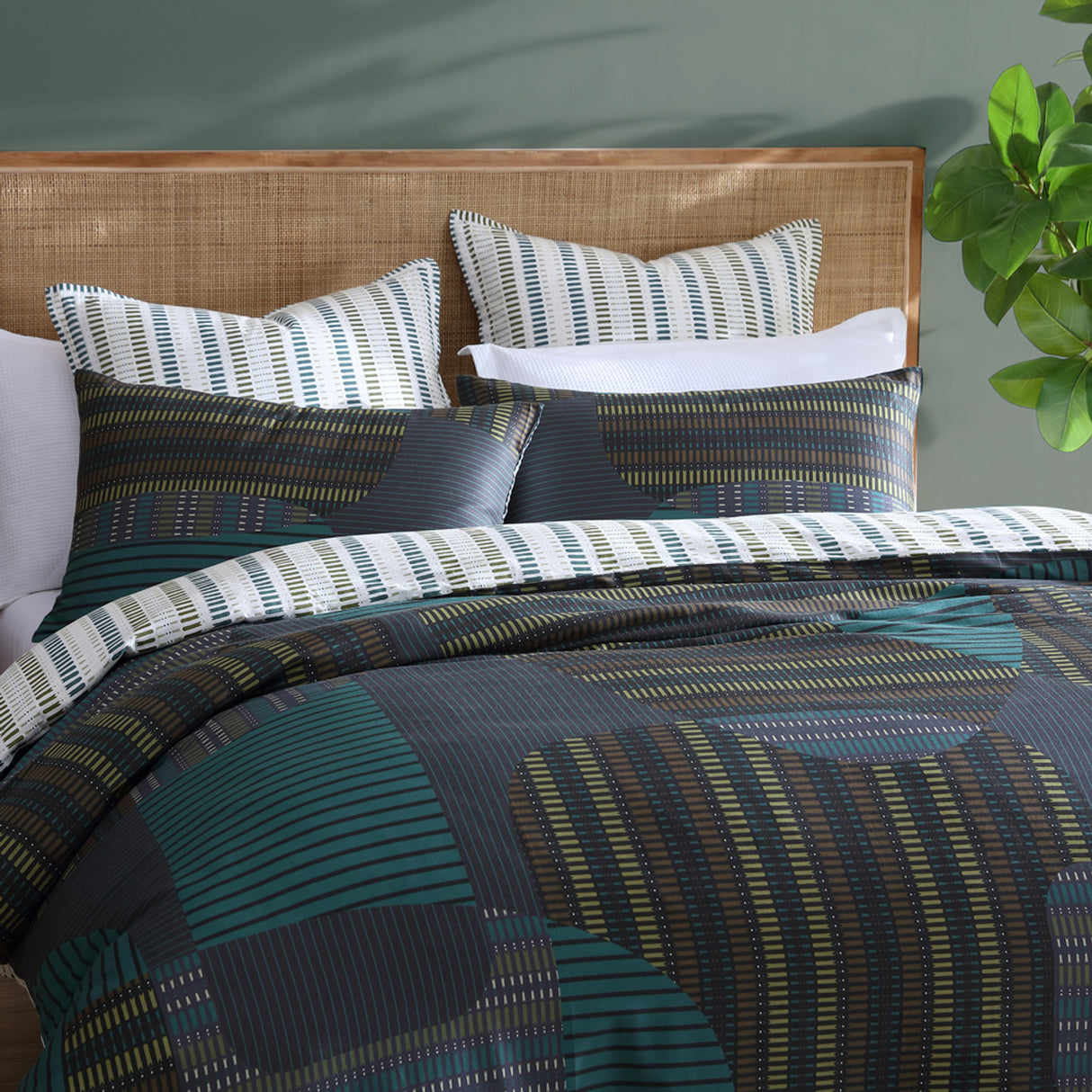 Hemsworth Charcoal Queen Duvet Cover Set with contemporary stripes, 100% cotton, and reverse stripe design for elegant bedding.