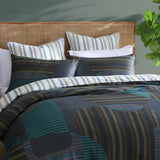 Hemsworth Charcoal Queen Duvet Cover Set with contemporary stripes, 100% cotton, and reverse stripe design for elegant bedding.