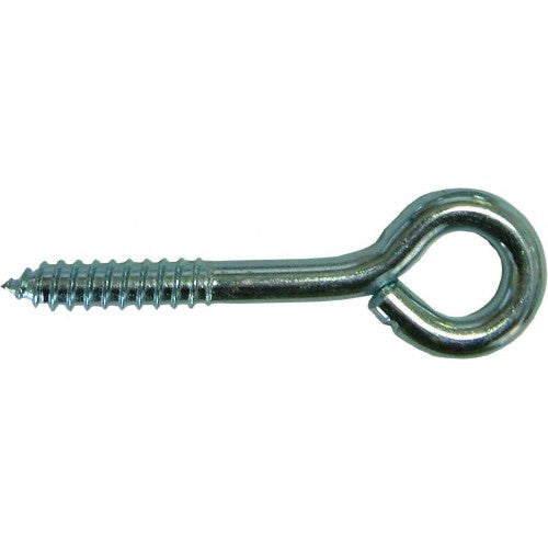 Zinc-plated screw eyes 4-1/2 inches long, 3/8 inch wide, ideal for secure hanging and fastening in various projects.