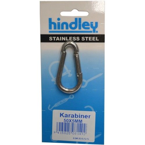 STAINLESS KARABINER  - 50 x 5mm (Carded)