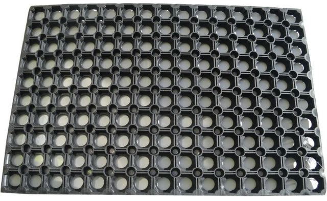 Large rubber door mat with hollow rings design, 1000mm x 500mm, ideal for trapping dirt and moisture at entrances.