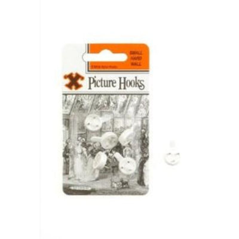 Durable hardwall picture hooks in a 5-piece pack, ideal for hanging art on plaster, brick, and masonry without damage.