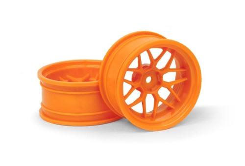 Orange Tech 7 RC wheels with 9mm offset, 52x26mm size, enhancing performance and style for 1/10 scale vehicles.