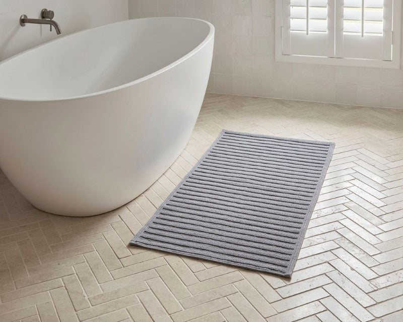 Baksana Nova Plush Double Bath Mat in Magnetic Grey, 60 x 120cm, ultra-soft cotton with striped texture for comfort.