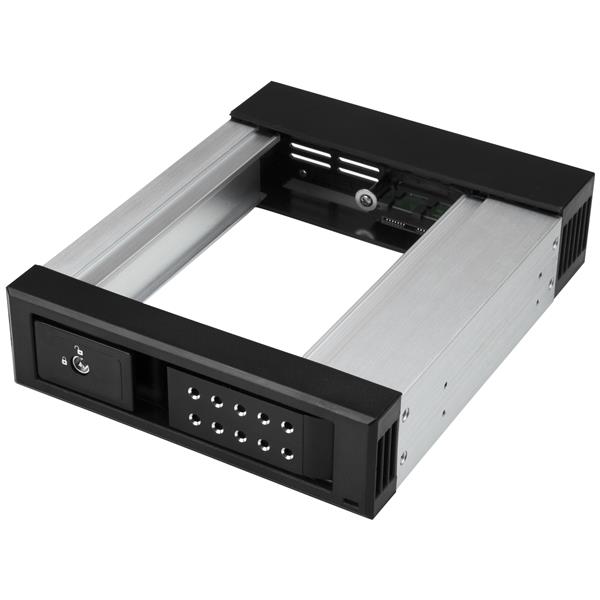 5.25 to 3.5 hard drive hot swap bay, trayless aluminum, supports SATA/SAS, 6Gbps, ideal for quick drive replacements.