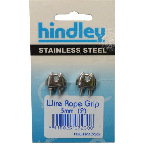 Durable stainless steel wire rope grips, 3mm, rust-resistant, pack of 2 for secure cable management and outdoor use.