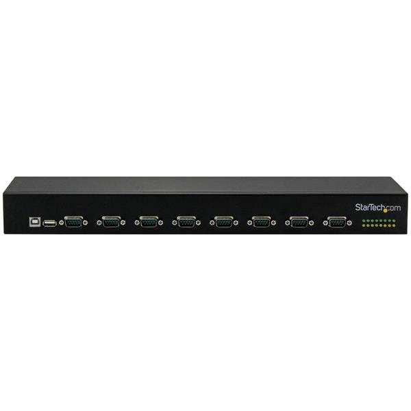 8-Port USB-to-Serial Adapter Hub for adding RS232 ports in industrial settings, rack-mountable, durable for harsh environments.