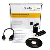 USB Stereo Audio Adapter enables seamless connection of headset and microphone for enhanced audio experience.