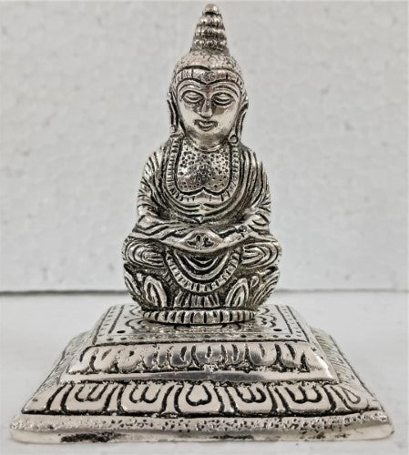 Incense Holder - White Metal Square Buddha (12.5cm)