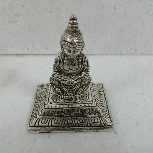 Incense Holder - White Metal Square Buddha (12.5cm)