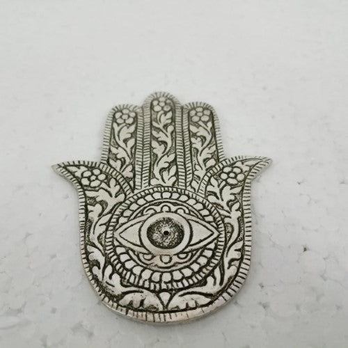 Incense Holder - White Metal HAMSA (12.3cm)