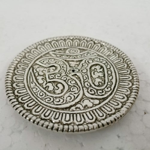 Incense Holder - White Metal Round OM (9cm)