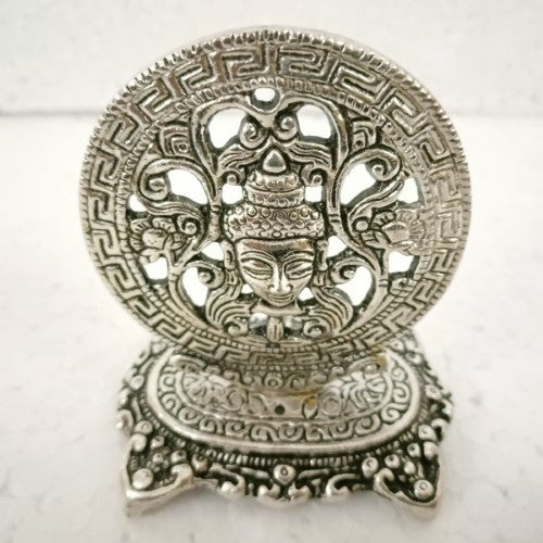 Incense Holder - White Metal Round Buddha Head (9cm)