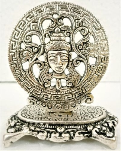 Incense Holder - White Metal Round Buddha Head (9cm)