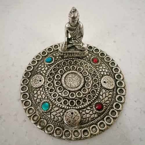 Incense Holder - White Metal Round Buddha (10cm)