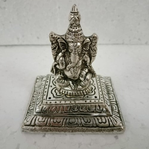 Incense Holder - White Metal Square Ganesha (10.5cm)