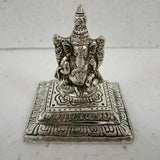 Incense Holder - White Metal Square Ganesha (10.5cm)