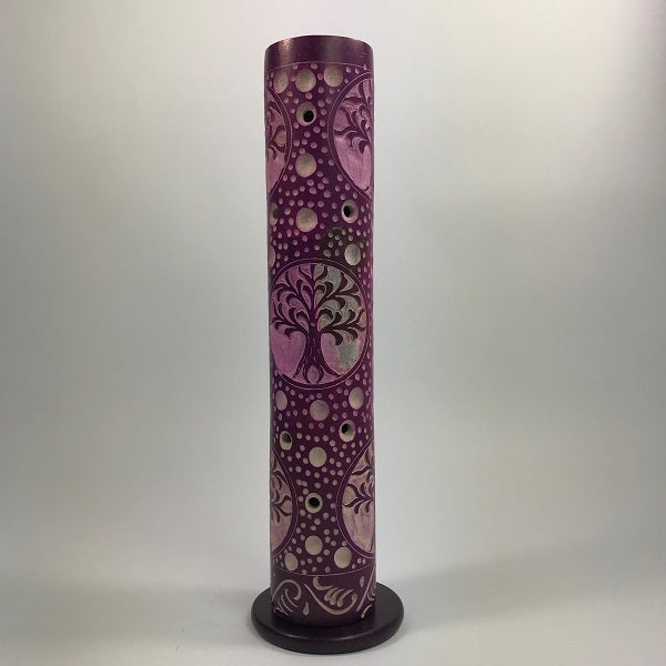 Incense Holder - Tree of Life Soapstone Tower Purple 10.5 inch