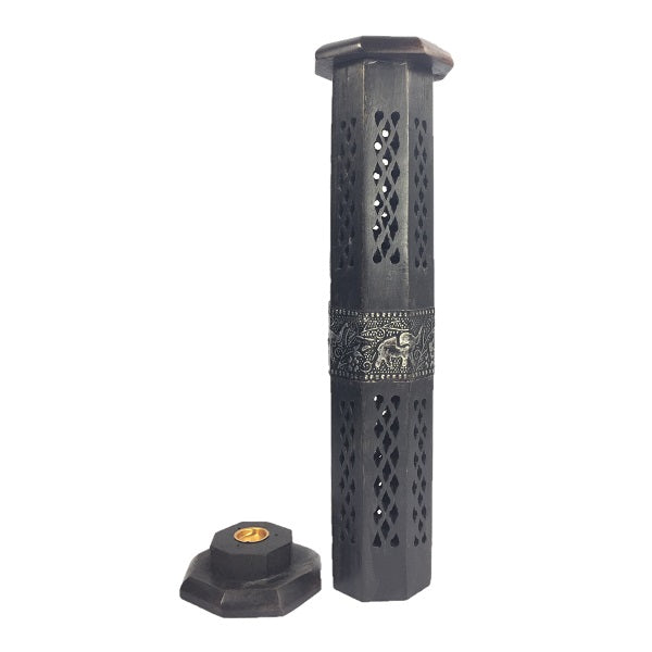 Incense Holder - Elephant Black 12 Inch Tower