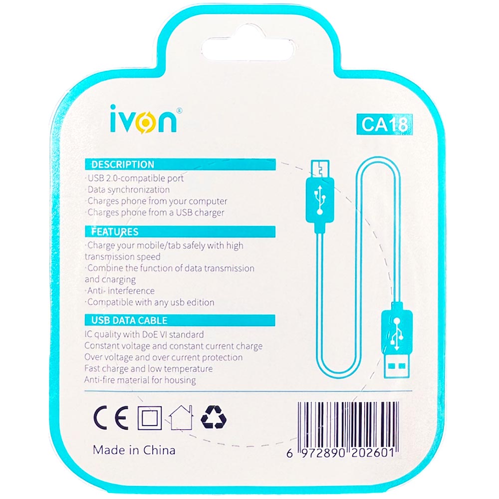 IVON CA18 USB to Micro USB- Pack of 5